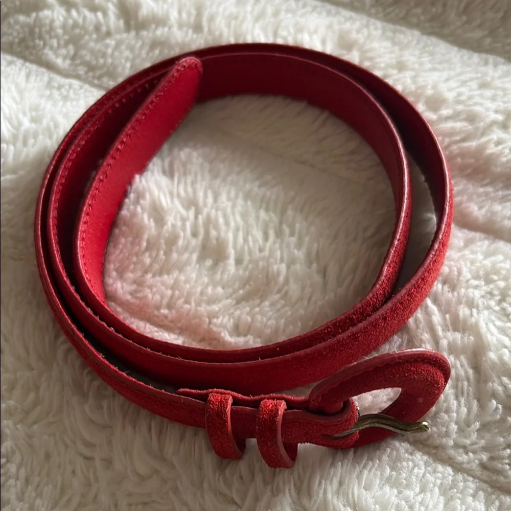Red and Green Leather Belts with Classic Buckles